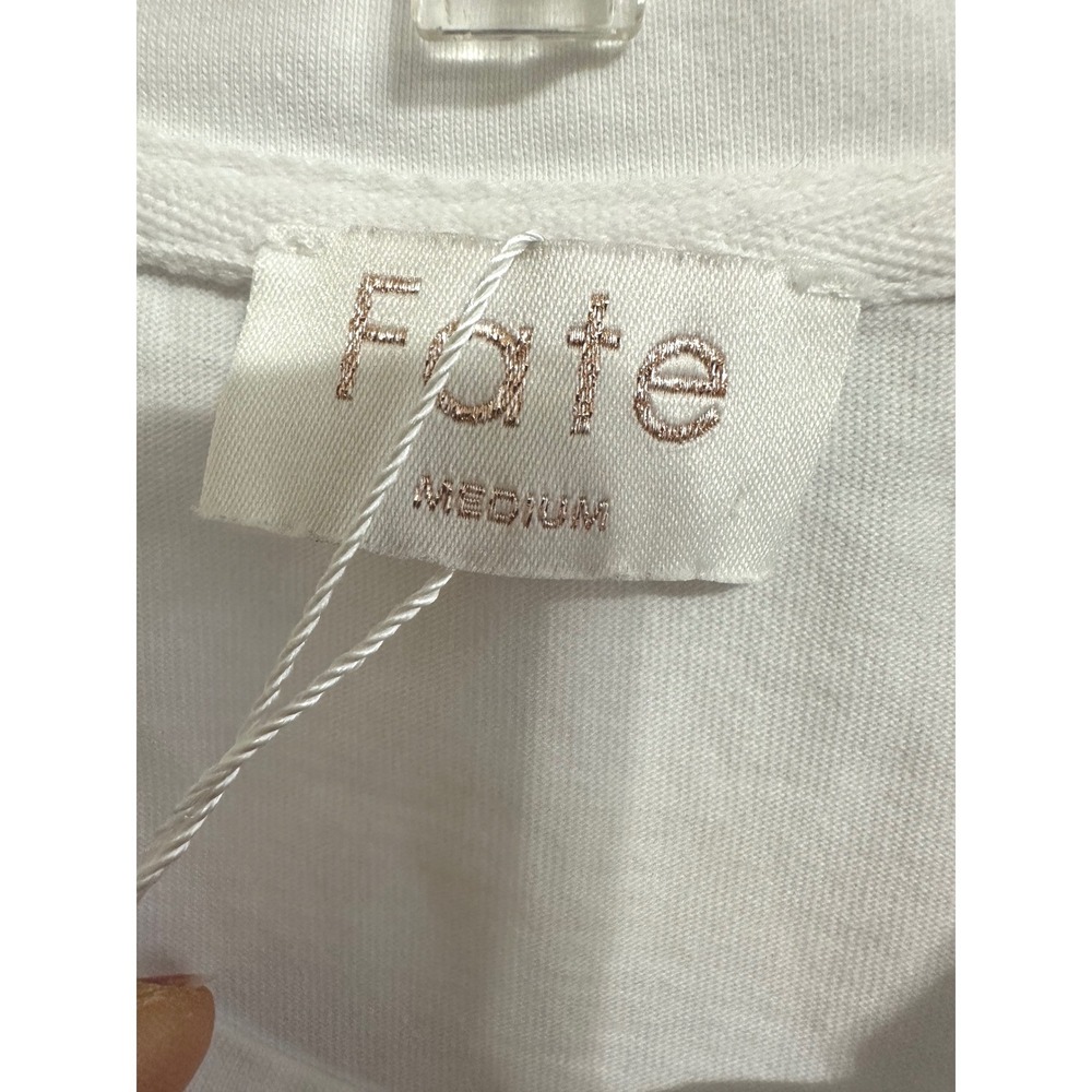 Fate White Floral Embroidered Cap Sleeve Cotton T-Shirt Sz Medium Cottagecore - Picture 4 of 8